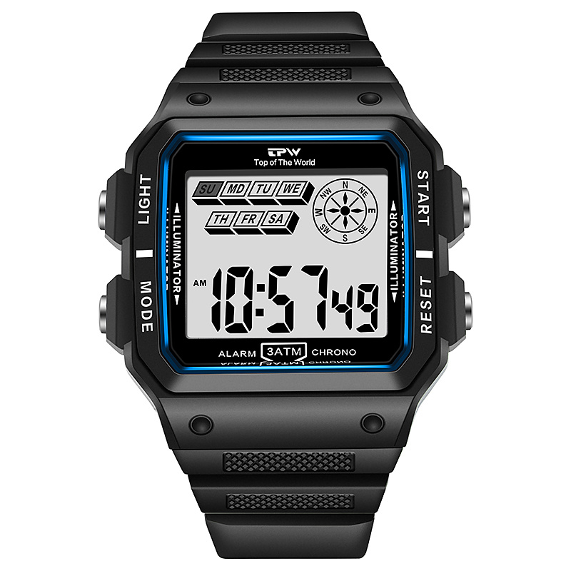 Shock Resistant Digital Watch - 3ATM Water Resistant Rectangular Dial. 