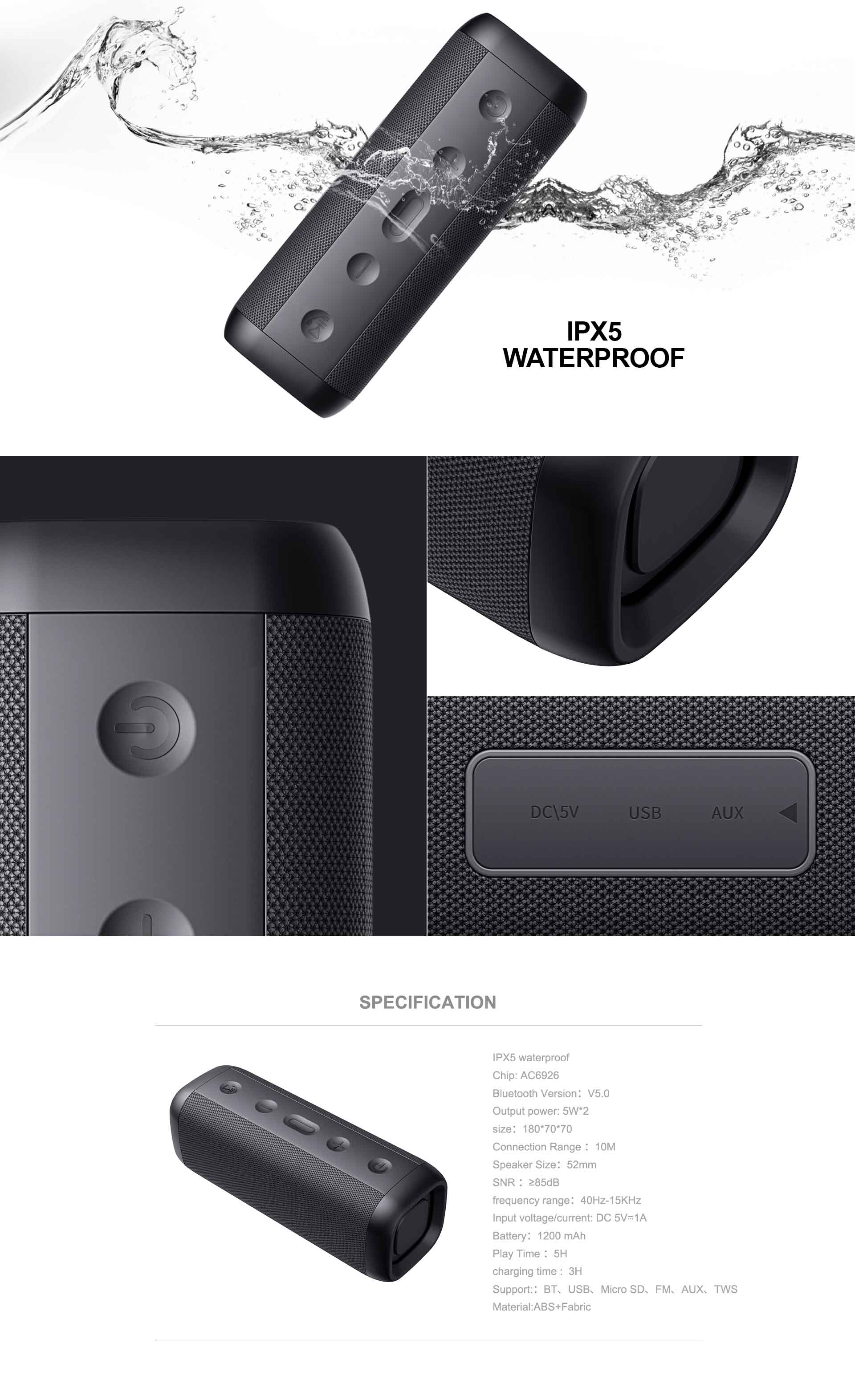 Havit E30 Tws Havit SK835BT Black Fabric Portable Bluetooth