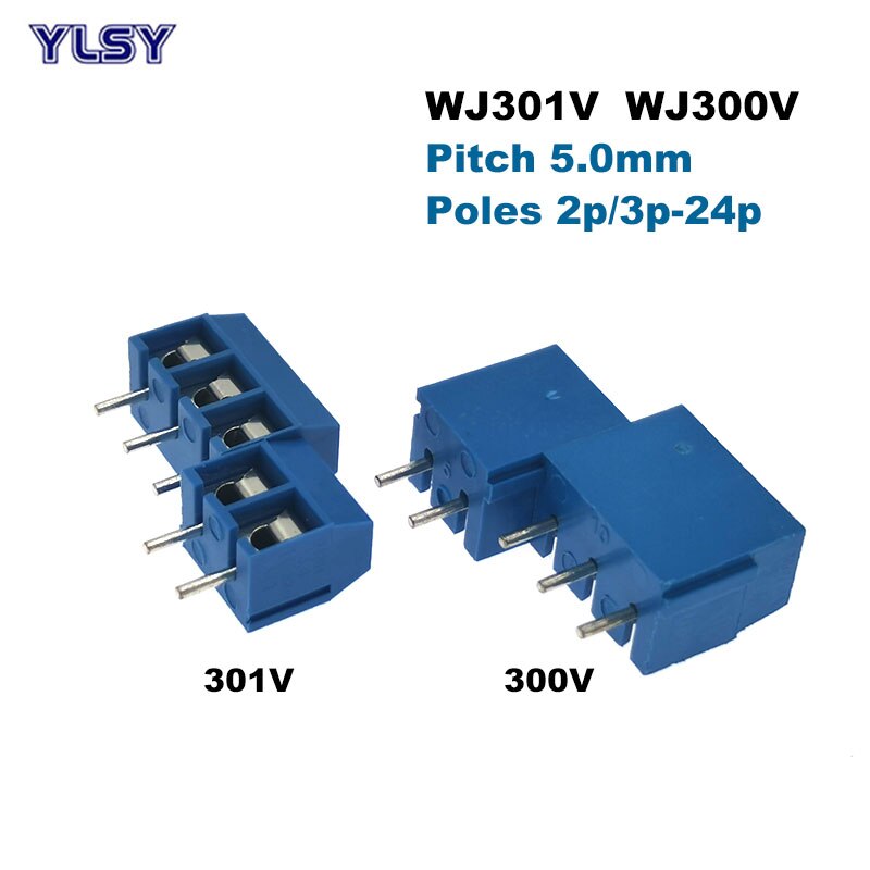 5Pcs Pitch 5.0mm Screw Terminal Block Wire Connector Straight Right Angle Pin 2/3P Morsettiera Cable 1.5/2.5mm2 10-20A. 