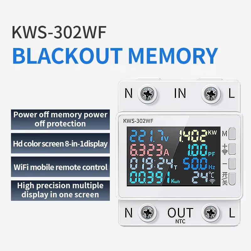 Tuya WiFi 8in1 Power Meter 2P AC Energy Meter APP Control 170-270V/63A Voltage and Current Meter Electricity Meter Smart Life. 