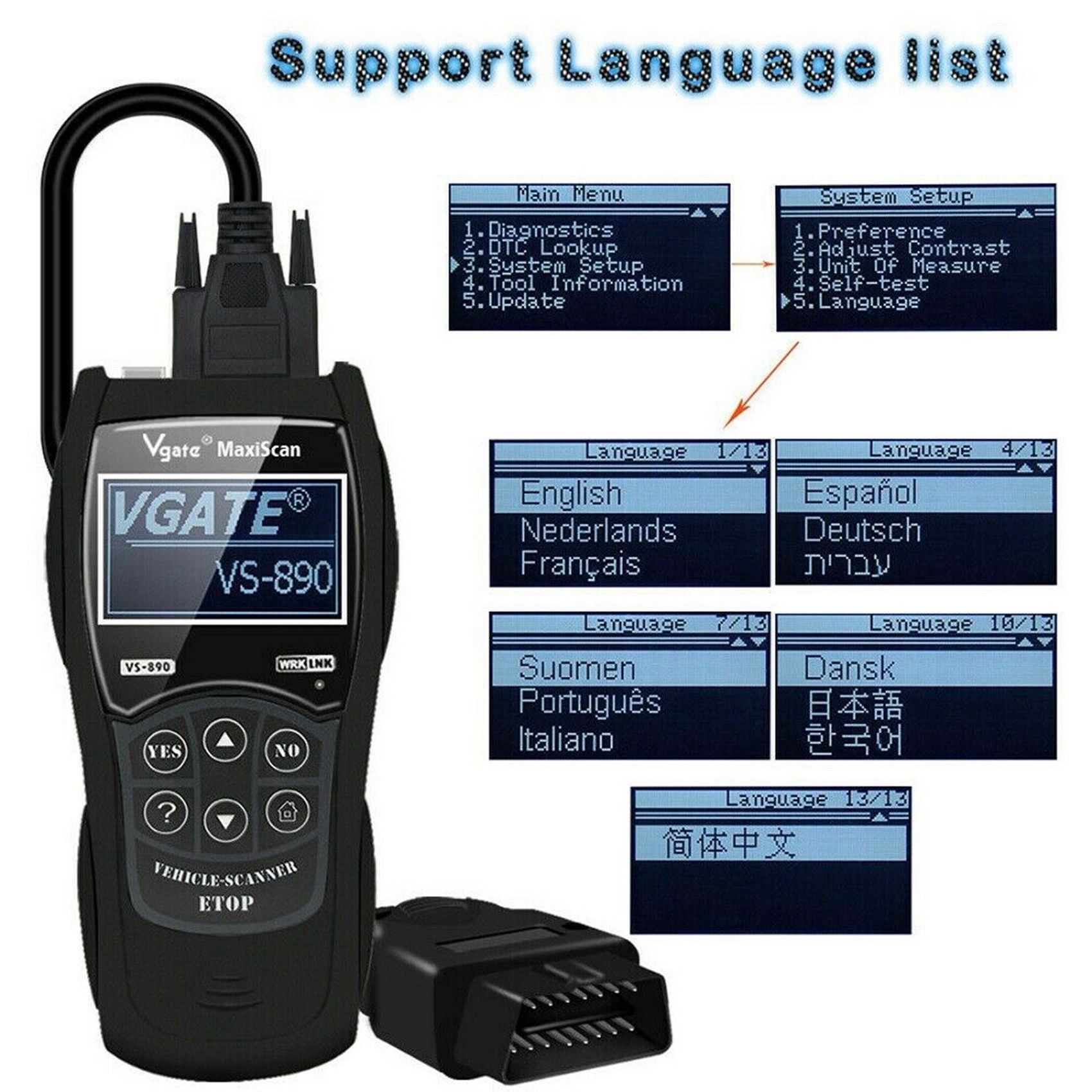 2X Universal OBD2 Scanner Multi-Language and Diagnostic Tool VS890 OBD2 Code Reader MaxiScan VS890 ELM327. 