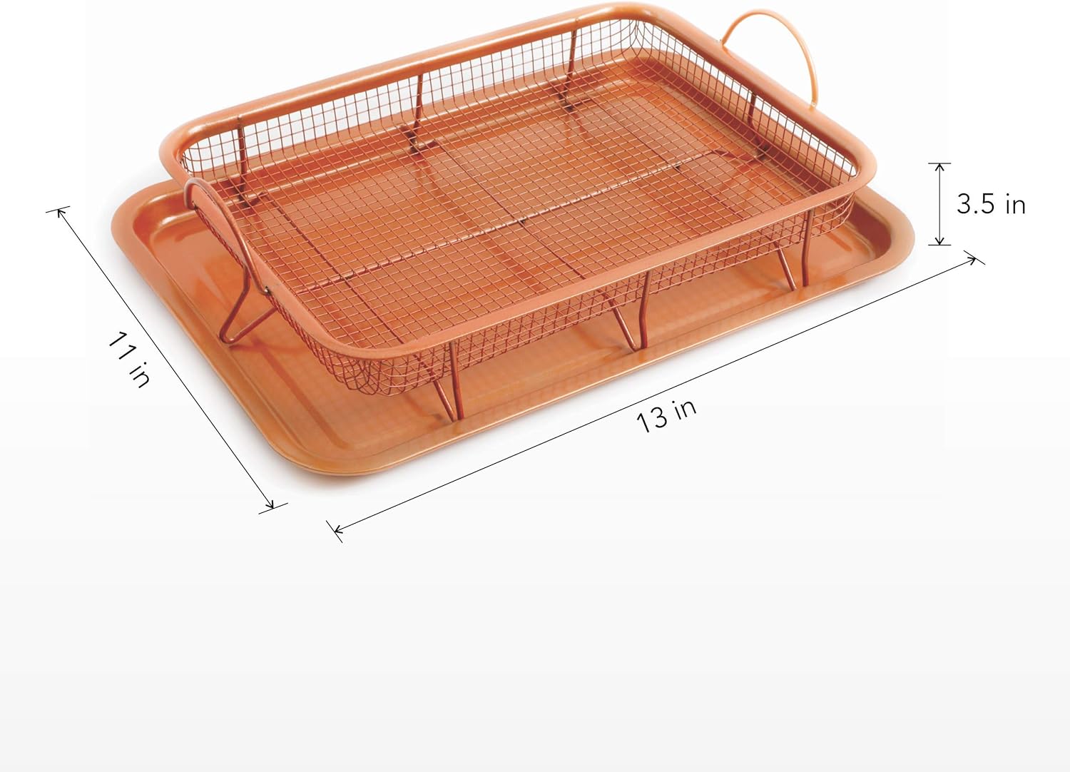 Copper Crisper Non-Stick Oven Baking Tray with Crisping Basket, 2 Piece Set. 