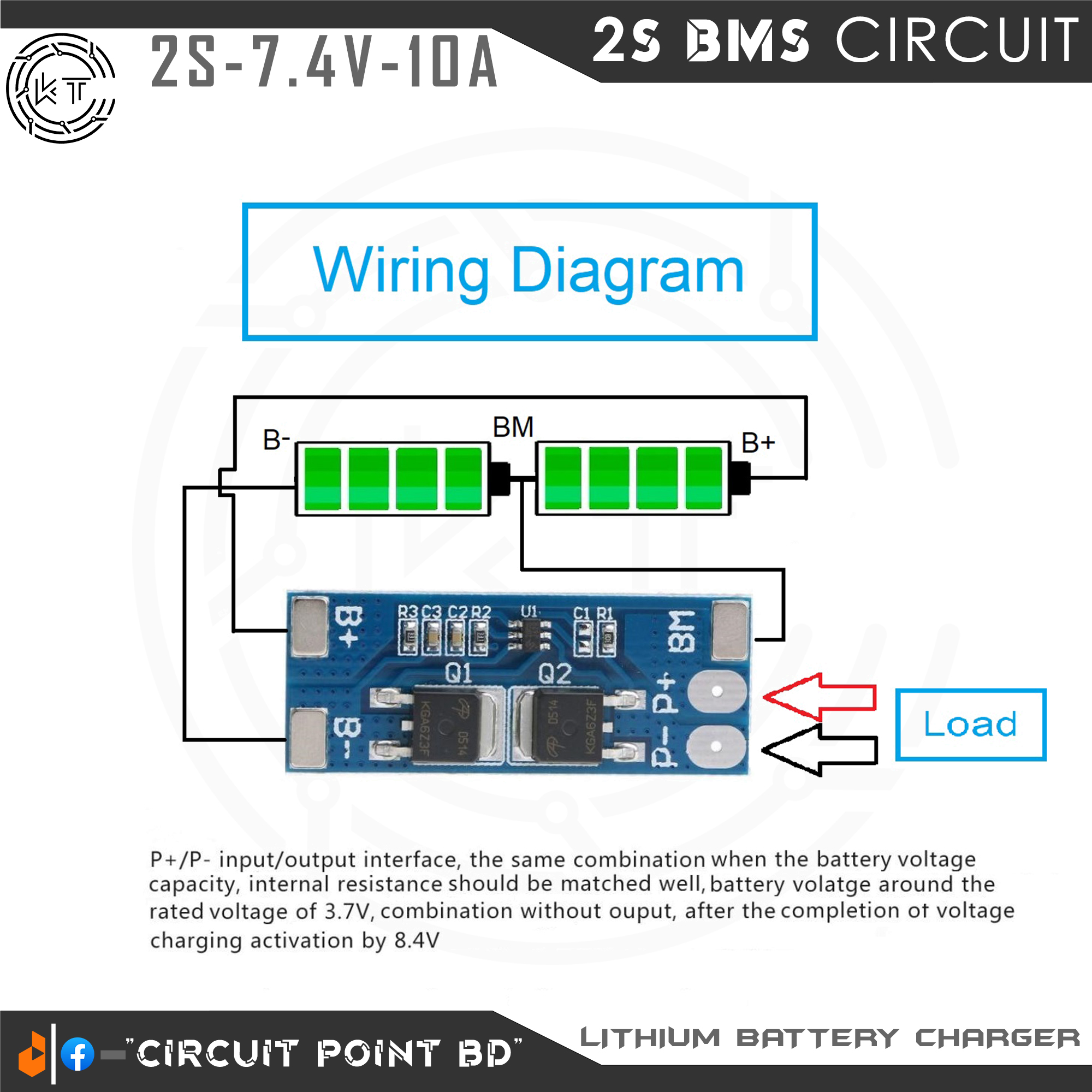 2S BMS Circuit Module 10A 7.4v 8.4V 18650 Li-Ion Battery Protection Board. 