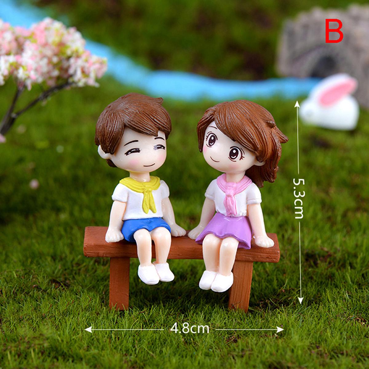 Creek 1set Sweet Couple DIY Mini Miniature Figurine Garden Deco Seat Micro  Landscape