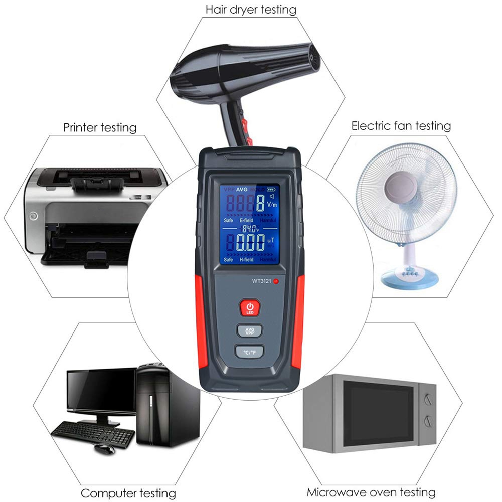 EMF Meter USB Rechargeable, Radiation Detector for Electromagnetic Field and Temperature Precise for. 