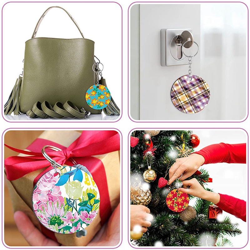 ZOROOM 240 Pieces Sublimation Blanks Keychain Set Round Key Rings Sublimation Ornament Blanks Heat Transfer Keychain Tassels. 