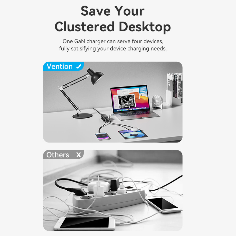 Vention 100W GaN Charger fast Charger Type C Adapter iphone Four ports fast charging  2USB-C + 2USB-A Charger Macbook Samsung Xiaomi Huawei Vivo Charger Adapter USB Plug Socket USB C Adapter Quick PD Charger. 