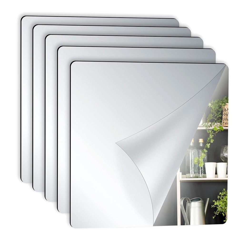 Safety Unbreakable Flexible Mirror Sheets Non Glass Cuttable PET Plastic Mirror Sheet Frameless Square Self Adhesive Stick on Mirror Tiles DIY Craft. 