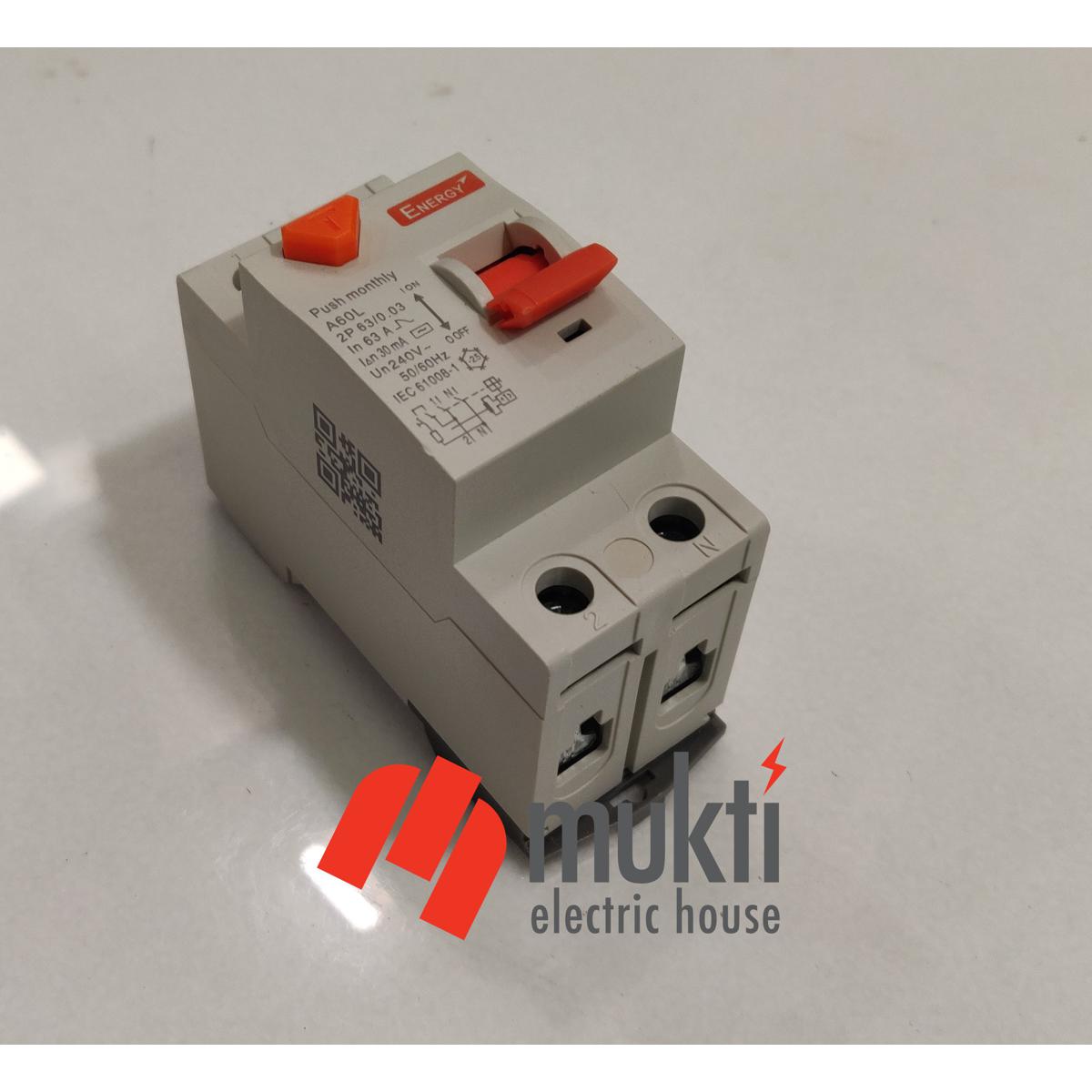 Energy RCCB / RCD 32A 30mA Two Pole 2P Residual Current Device Earth Leakage Breaker