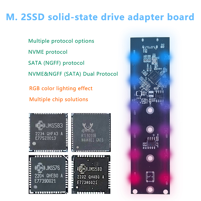 RGB M2 SSD Case M.2 NVME SSD Enclosure M.2 To USB C Transparent Hard Drive Enclosure For NVME PCIE NGFF SATA M/ B Key SSD Disk Fengshi. 