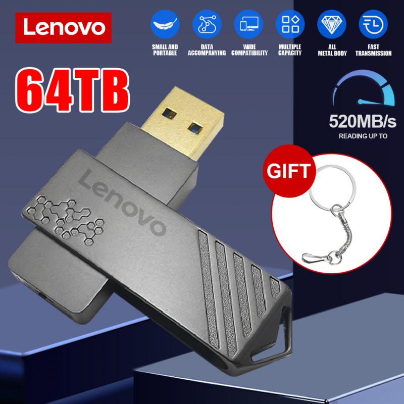 Lenovo 2TB 64TB USB 3.0 Flash Drive High-Speed Pen Drive 1TB Metal Waterproof Type-C USB Memory For Computer Storage Devices