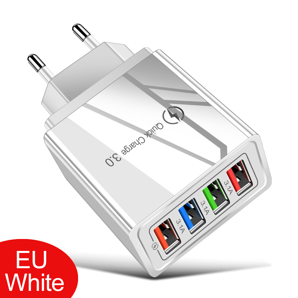 Quick Charge 3.0 EU US Plug Charger 4 USB for Phone Adapter Tablet Portable Wall Mobile Charger for iPhone 14 Pro Max