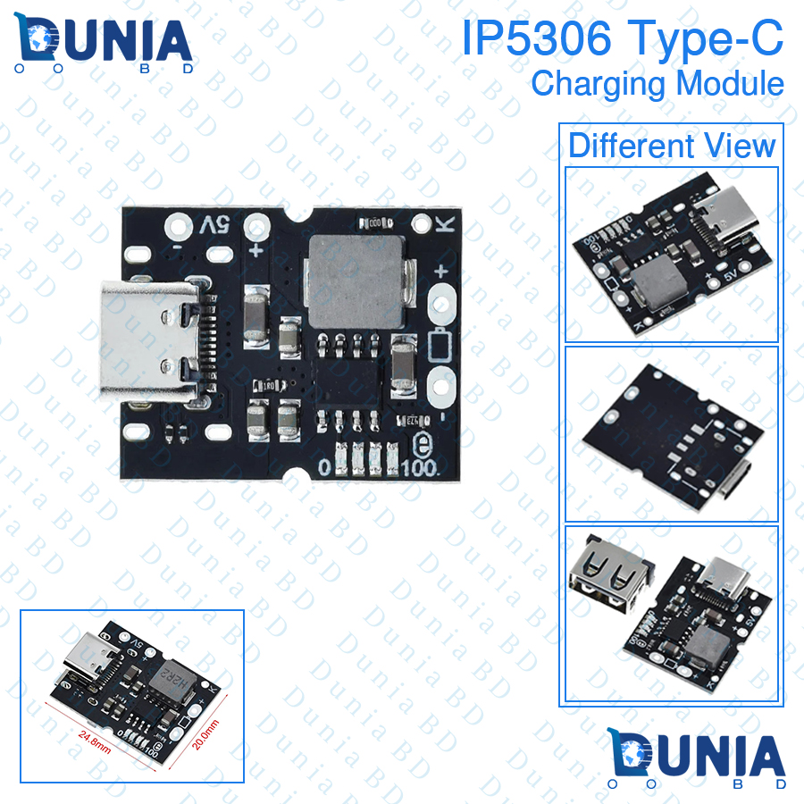 IP5306 Type-C and USB 5V 2A Boost Converter Step-Up Power Module Lithium Battery Charging Protection Board with LED indicator For DIY Charger