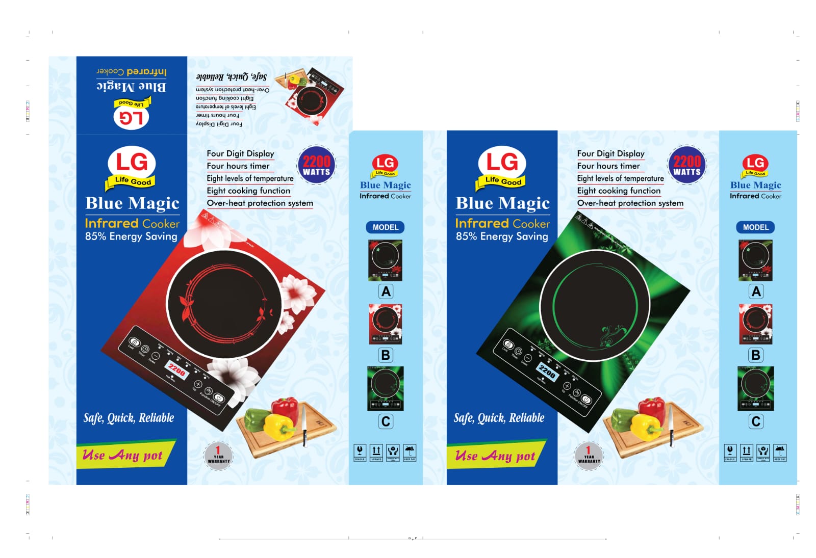 Prestige 2200 Watts Infrared Cooker Use Any Pot (Blue Magic / Black Berry) Eight Cooking Function Digital Display. 