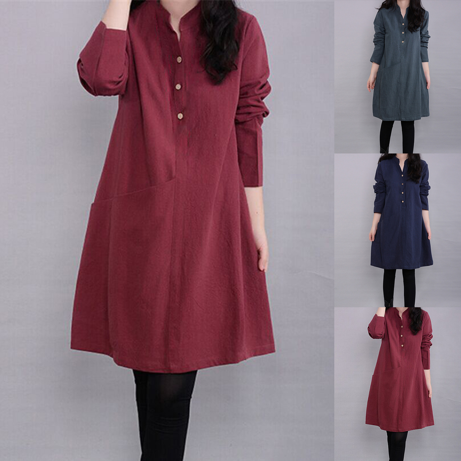 Office Lady Dress Long Sleeve Elegant Large Hem Midi Dress