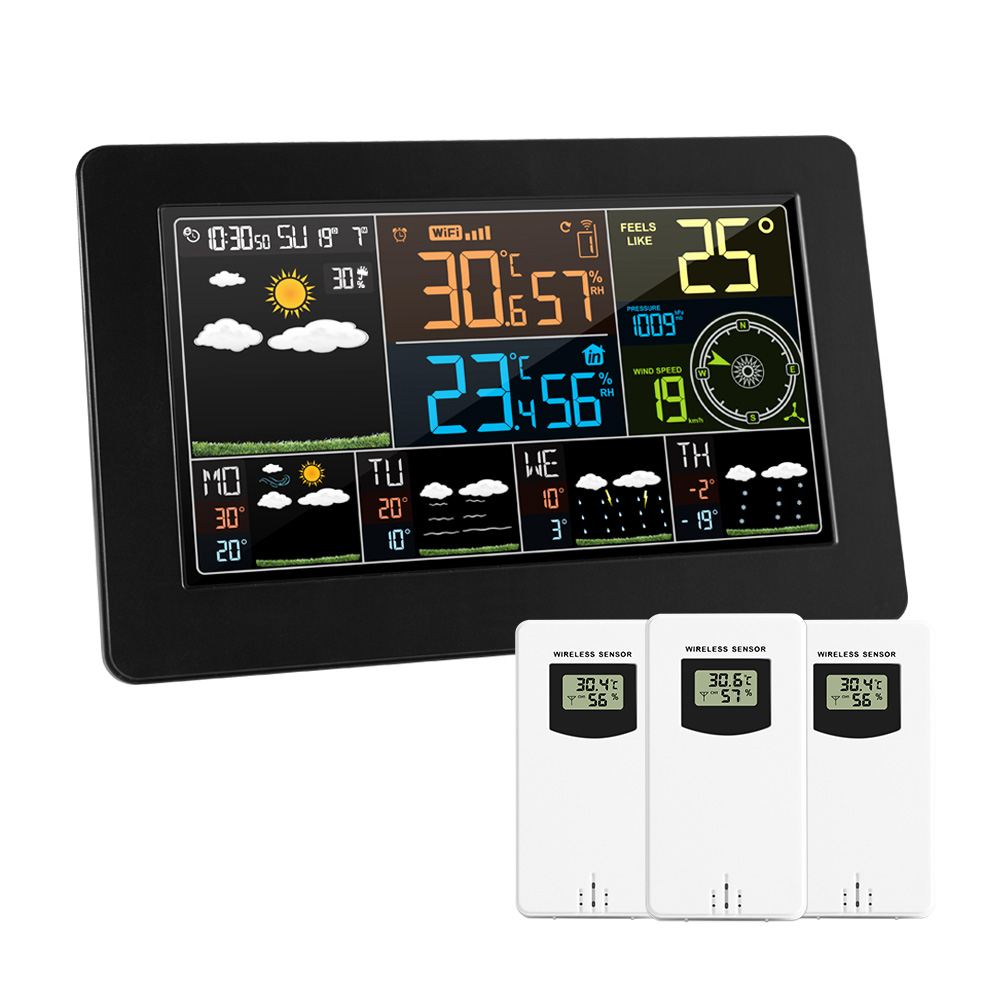 Weather Station wifi With 3 Sensor Thermometer Hygrometer Barometr Wireless Indoor Outdoor Table Watch EU Power Adapter Tools