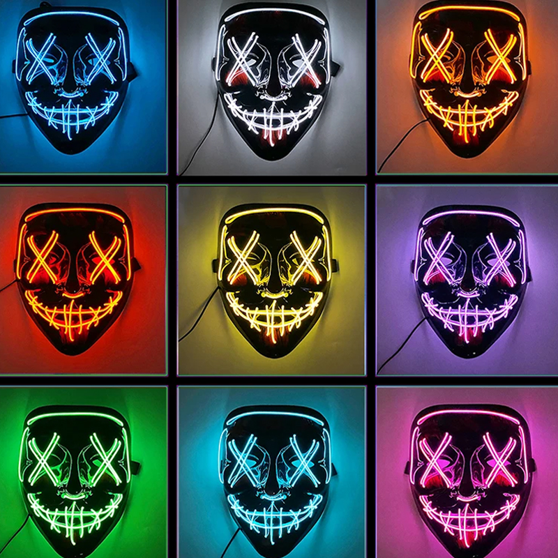 10 Color optional horror killer cosplay Masks led light up mask Halloween Party Light Props haunted house masquerade masks decor. 