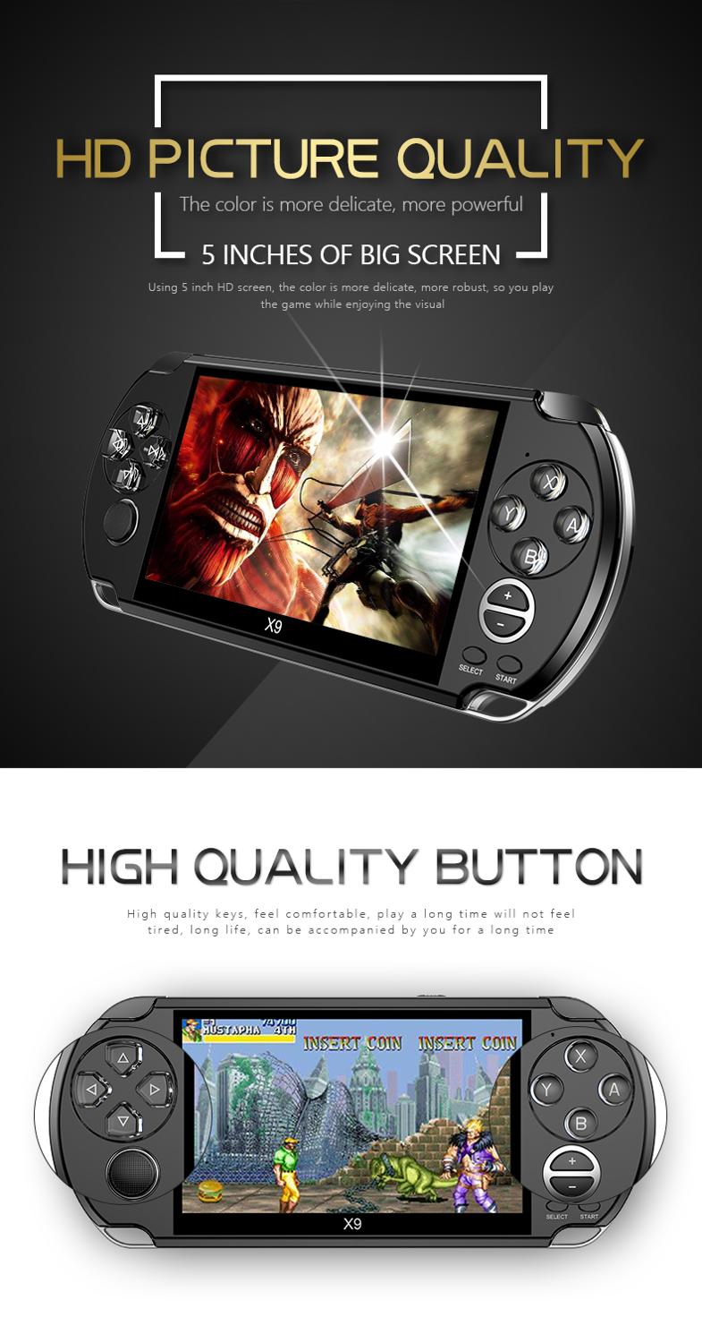 Video Retro Game Console X9 PSVita Handheld Game Player for PSP Viat Retro Games 5.0 inch Screen TV Out with Mp3 Movie Camera. 
