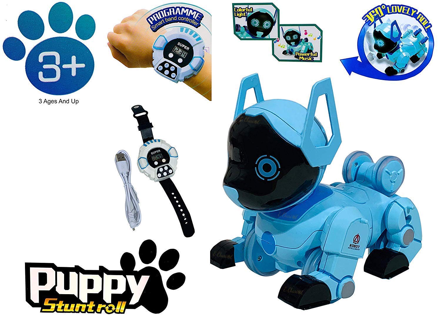 Artificial Intelligence Stunt Roll Watch Remote Control Intelligent Rc Toy Robot Dog With Battery. 