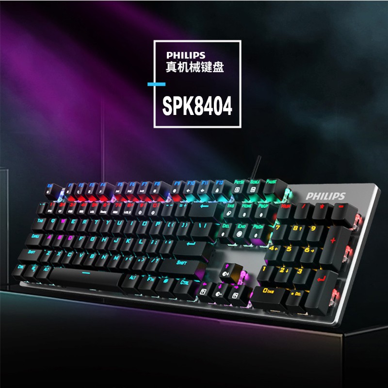 Philips SPK8404 Mechanical Wired Mixed Light Blue Backlit Gaming Mechanical Keyboard CFLOL Computer General. 