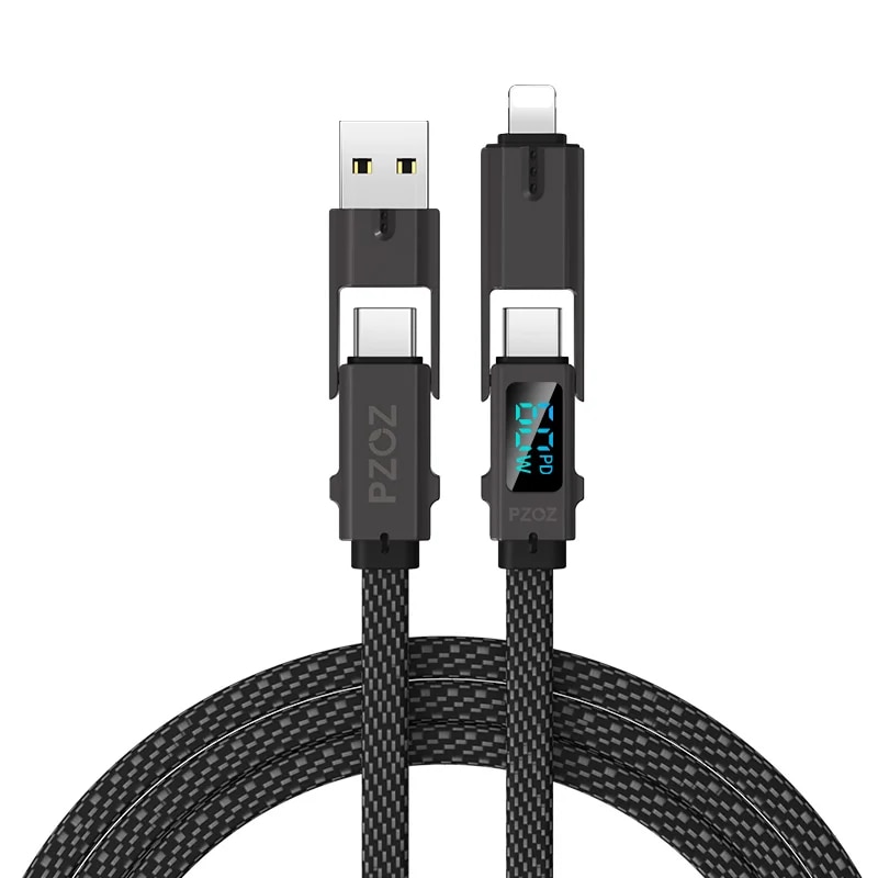 PZOZ 4 in 1 60W PD USB C Cable Digital Display Fast Charging For iPhone 15 14 13 12 Pro Max MacBook iPad USB Type C Cord Charger. 