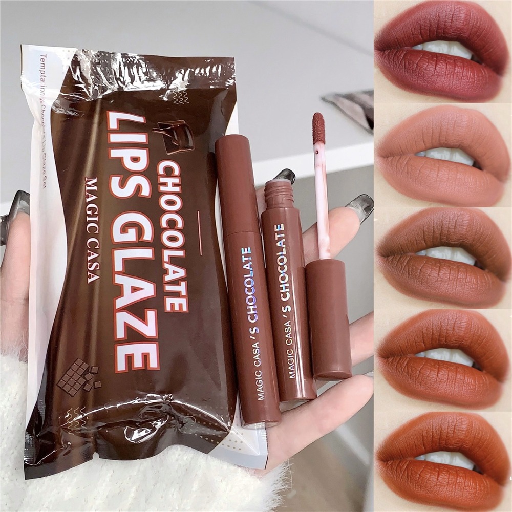 MAGIC CASA 5 Pcs Set Chocolate Matte Lip Glaze Set, Rich In Color, Long Lasting Waterproof Not Easy To Decolorize Lipstick. 