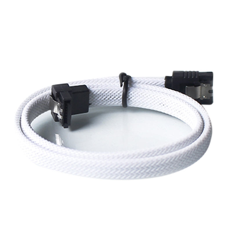2 Pcs 50CM SATA 3.0 III SATA3 7Pin Data Cable Right Angle 6Gb/S SSD Cables HDD Hard Disk Data Cord with Nylon Sleeved (White with Green). 