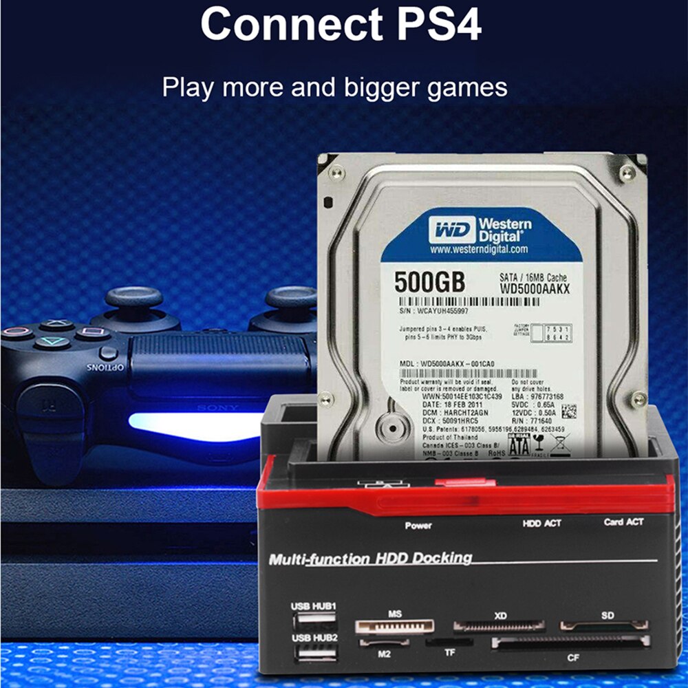 Hannord 2.5/3.5 SATA IDE HDD Docking Station Clone HDD Enclosure Station USB 2.0 Type C Hub MS/M2/XD/CF/SD/TF Card Reader. 