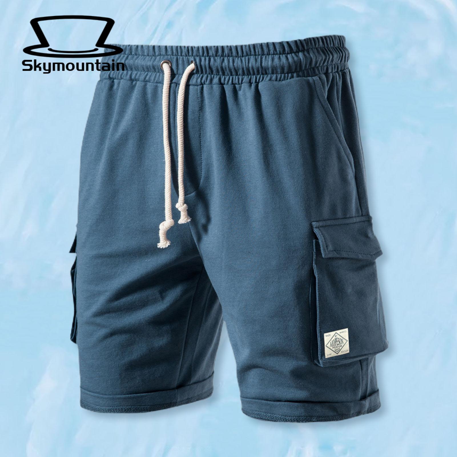 Men Elastic Waist Shorts Men's Summer Casual Shorts with Elastic Waistband Multiple Pockets Comfortable Wide Leg Sport Shorts for Active Lifestyle Solid Color Activewear for Men Casual Elastic for Men. 