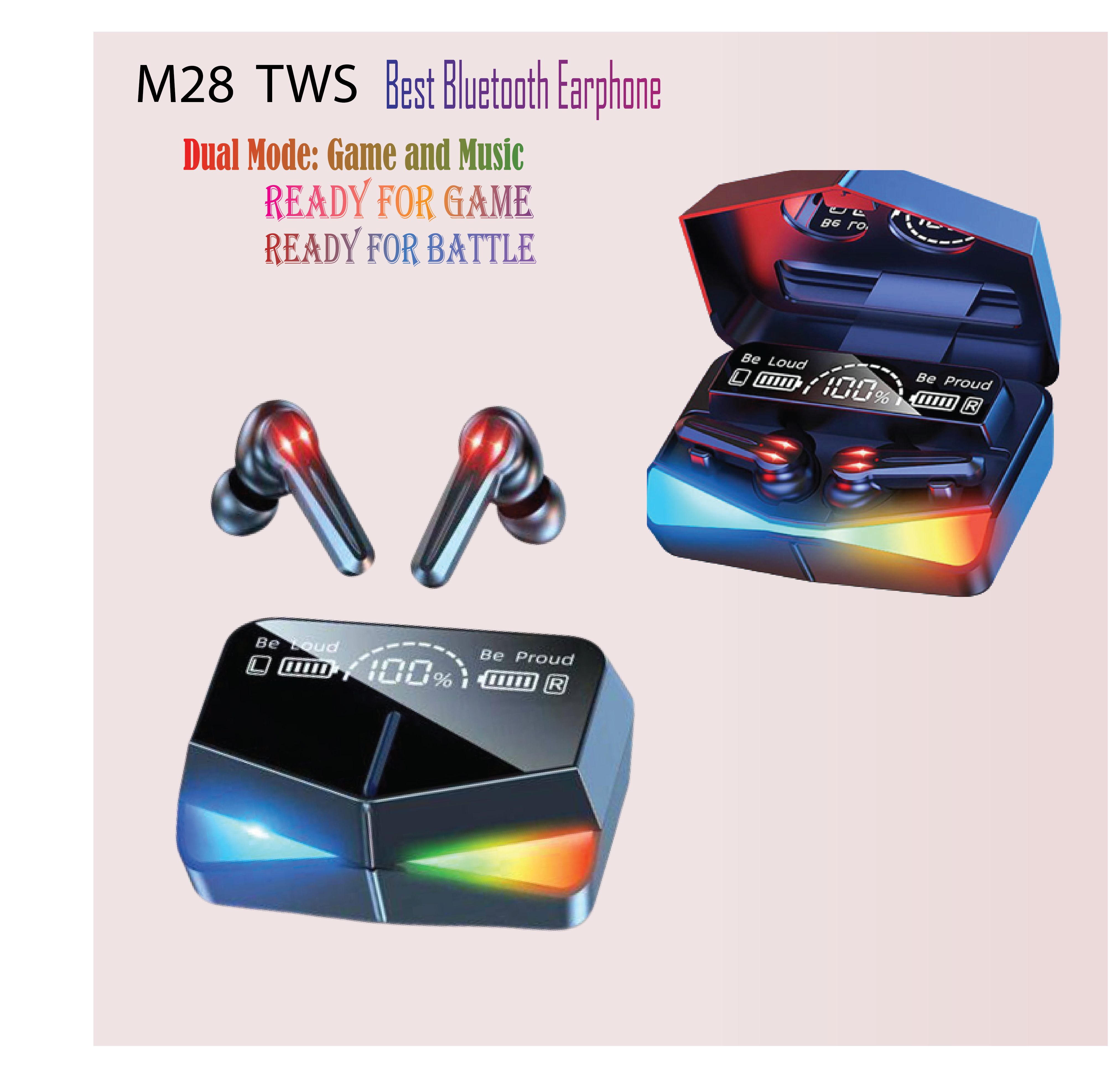 M28 TWS Wireless Gaming Earbuds With Games And Music Dual Modes. 