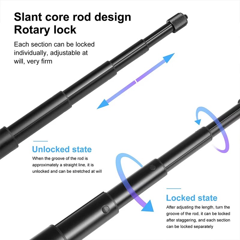 HONGDAK 2m Metal Invisible Extended Edition Selfie Stick Scalable Monopod for Insta360 X2 X3 Accessories For GoPro Stick Tripod. 