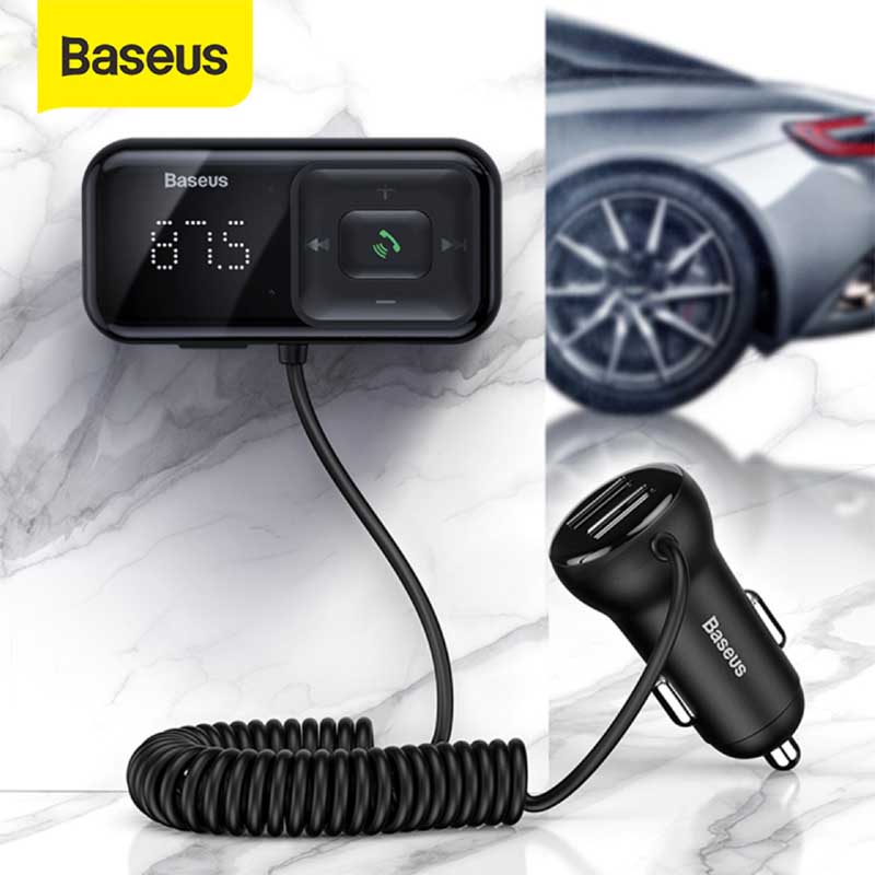 Baseus T Typed S16 Wireless MP3 Car Charger Car FM Transmitter Bluetooth 5.0 Dual USB 3.1A. 