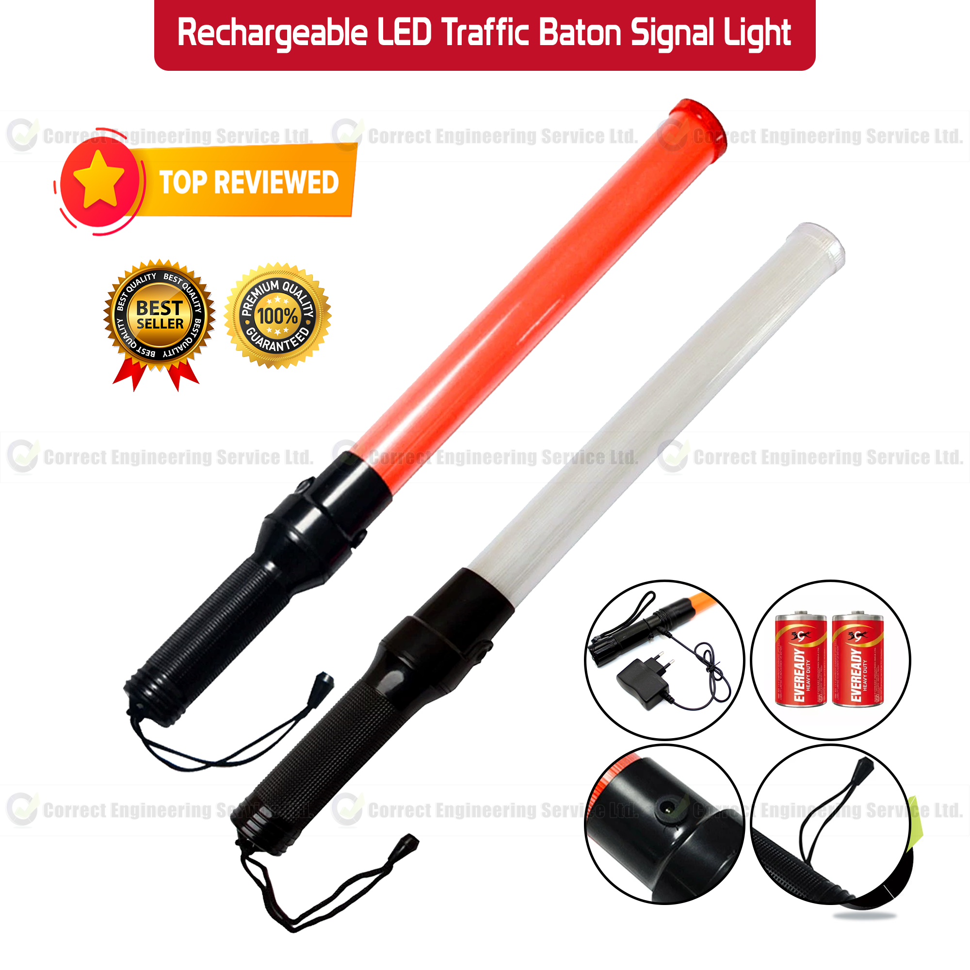 Rechargeable LED Traffic Baton Wand Signal Hand Indicator Light Stick Flash Warning Safety Multifunction. 