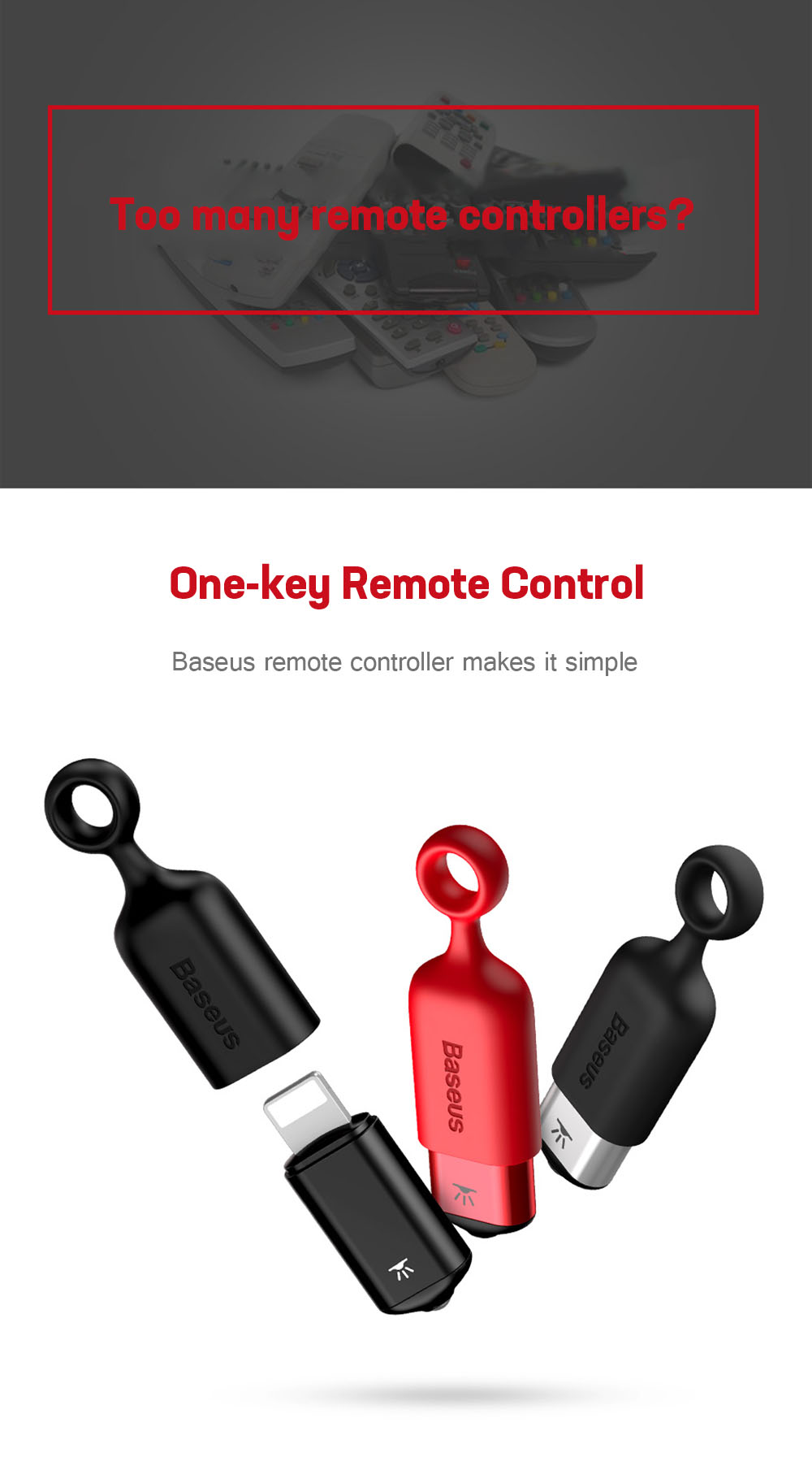 Baseus R02 Type-C/ R01 iPhone/ R03 Micro-USB Remote Control for TV/Air Conditioner/Projectors Micro Jack Smart IR Remote Control. 
