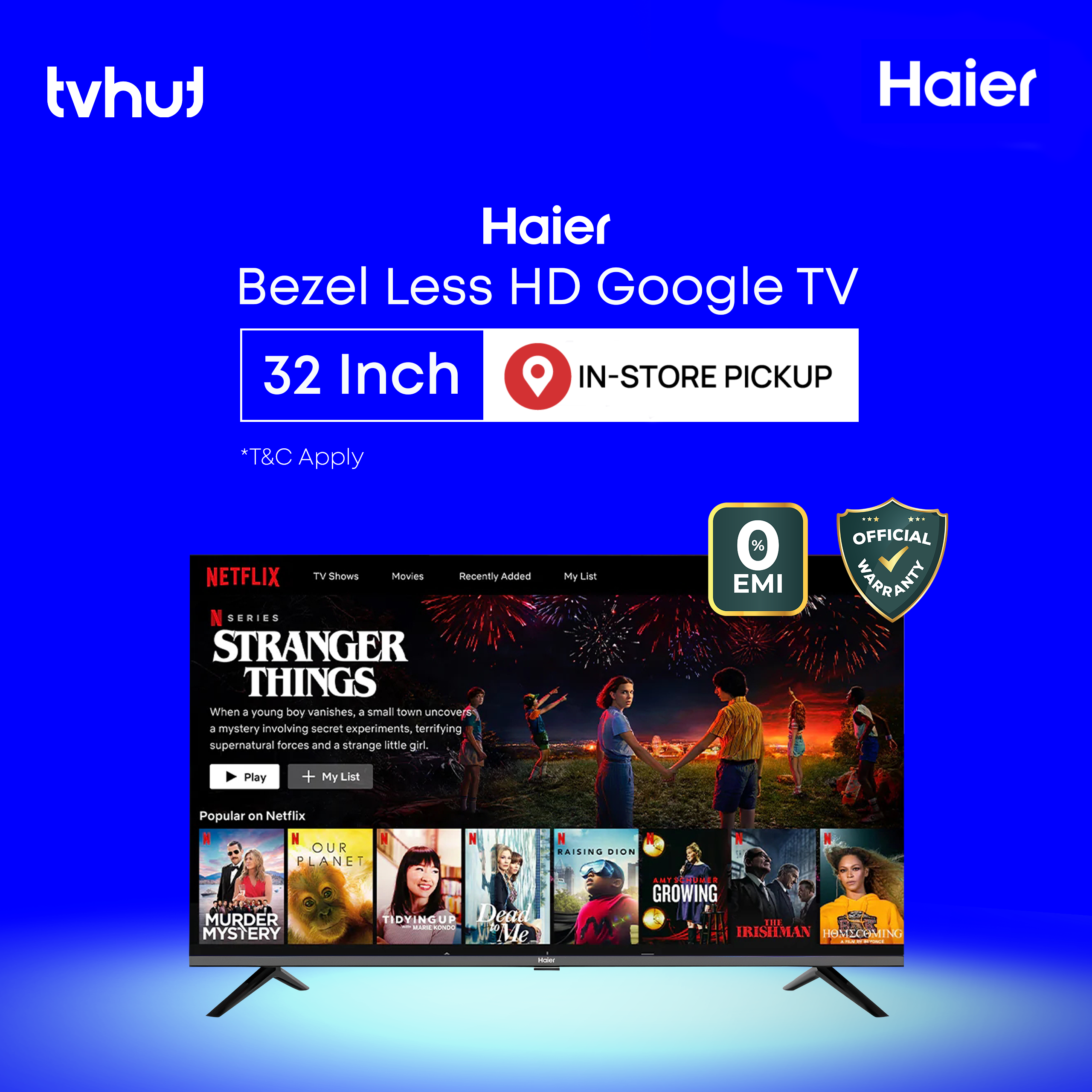 Haier 32 Inch Bezel-Less HD Google TV - H32K85FX with Official Warranty
