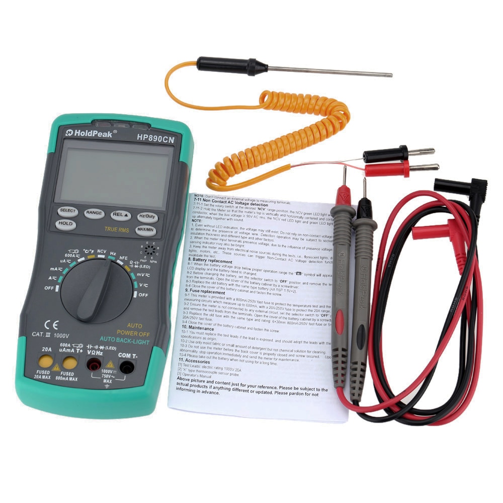 HoldPeak HP-890CN Digital Multimeter DMM with NCV Detector DC Voltage Current Meter Resistance Capaticance Tature Tester. 