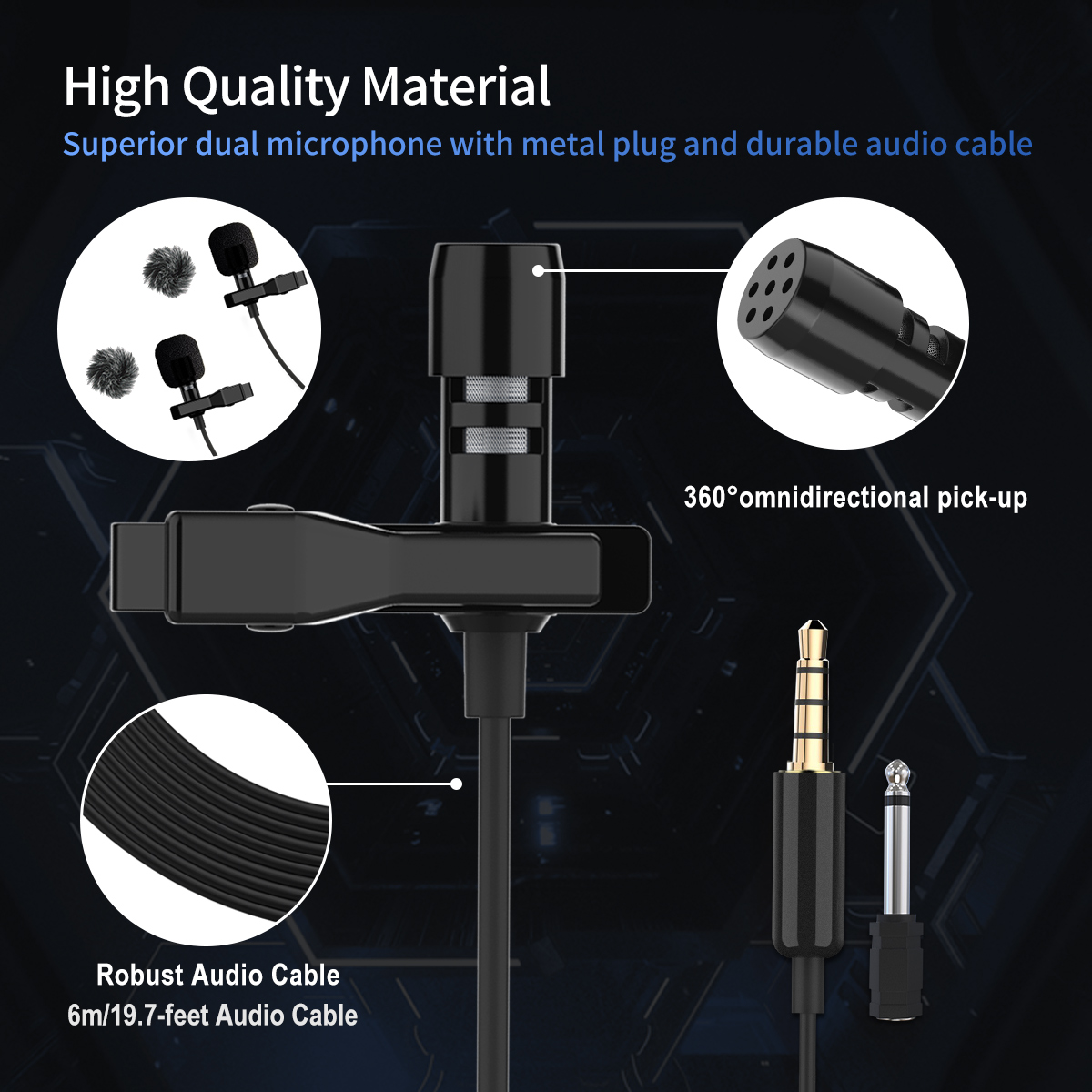 Synco Lav-S6D Dual Lavalier Omnidirectional Condenser Microphone. 