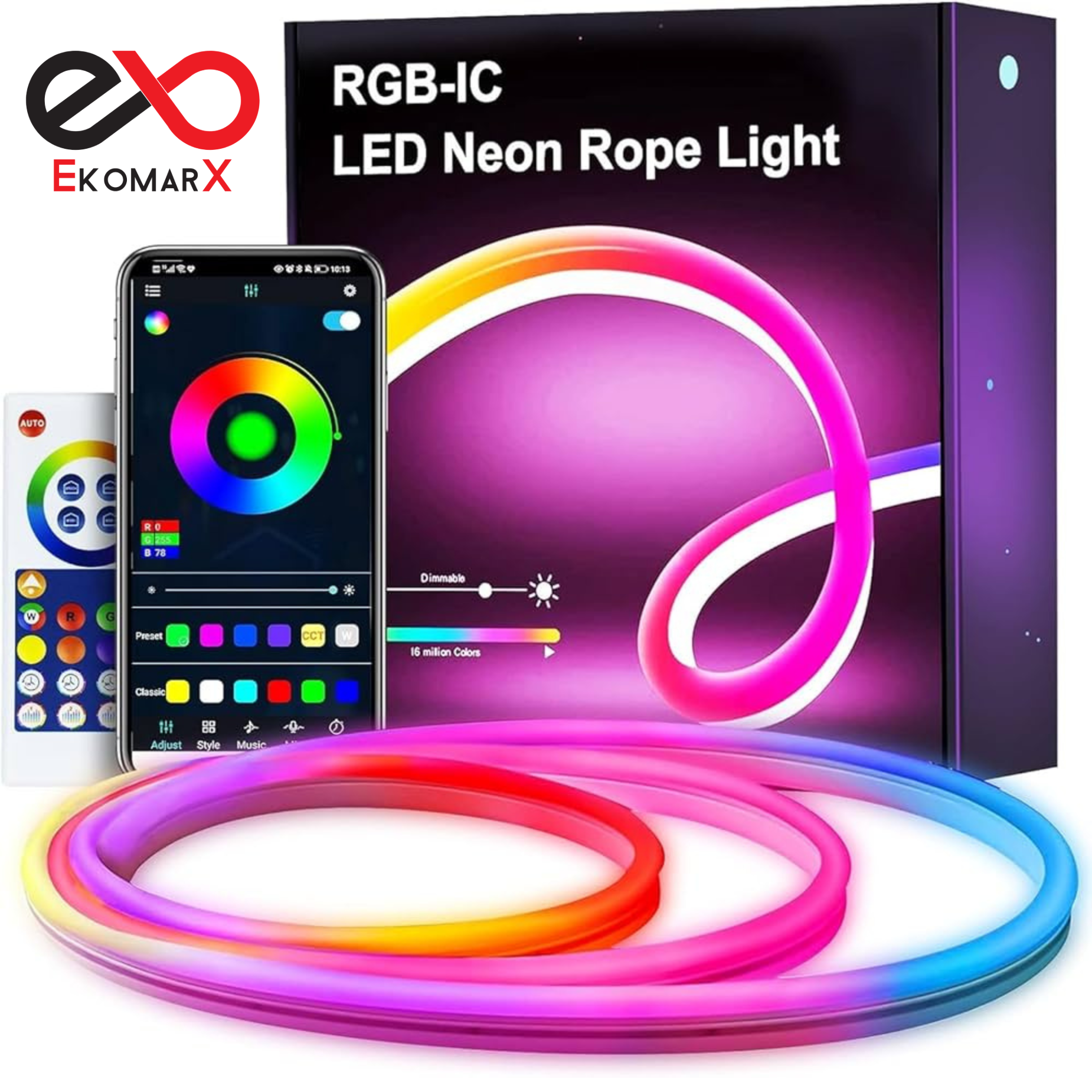 5V App Controlled RGBIC Neon Flexible  USB LED Strip Light 5M. 