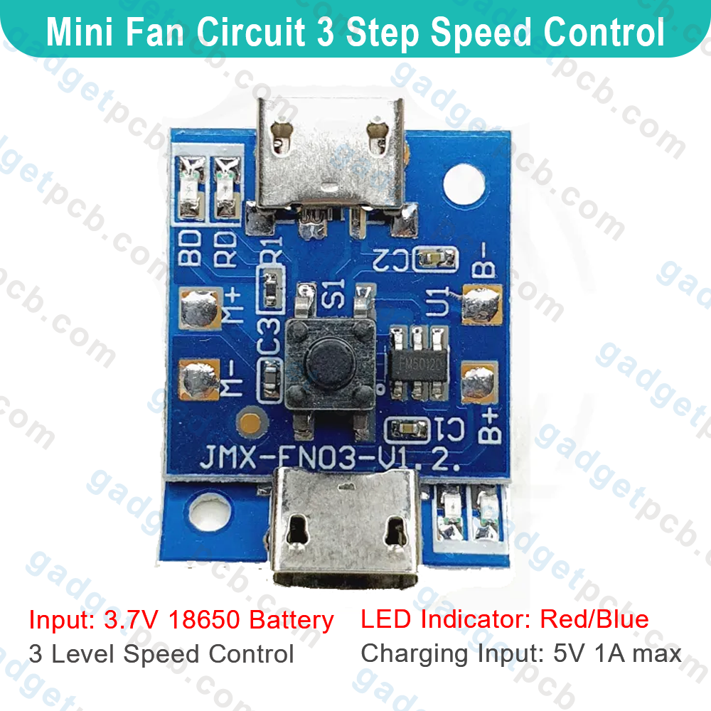 Mini Rechargeable Fan Circuit 3 Step Fan Speed Control & LED Light Controler Replacement Parts for Battery 3.7V 4.2V Mini Rechargeable Fan. 