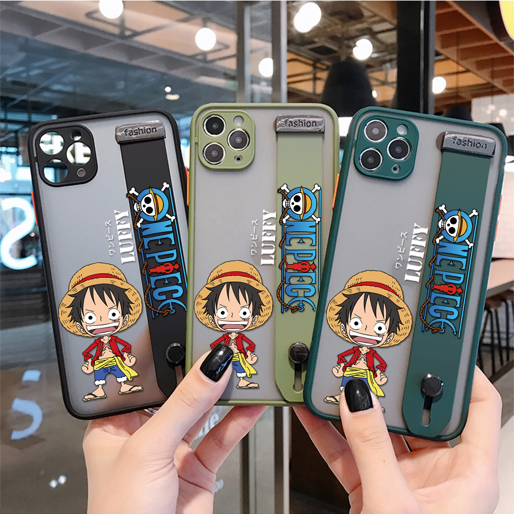 UCUC for Samsung Galaxy M20 Wrist Strap Case Anime One Piece Luffy Wristband Printing Cover Shockproof Frosted Phone Case. 