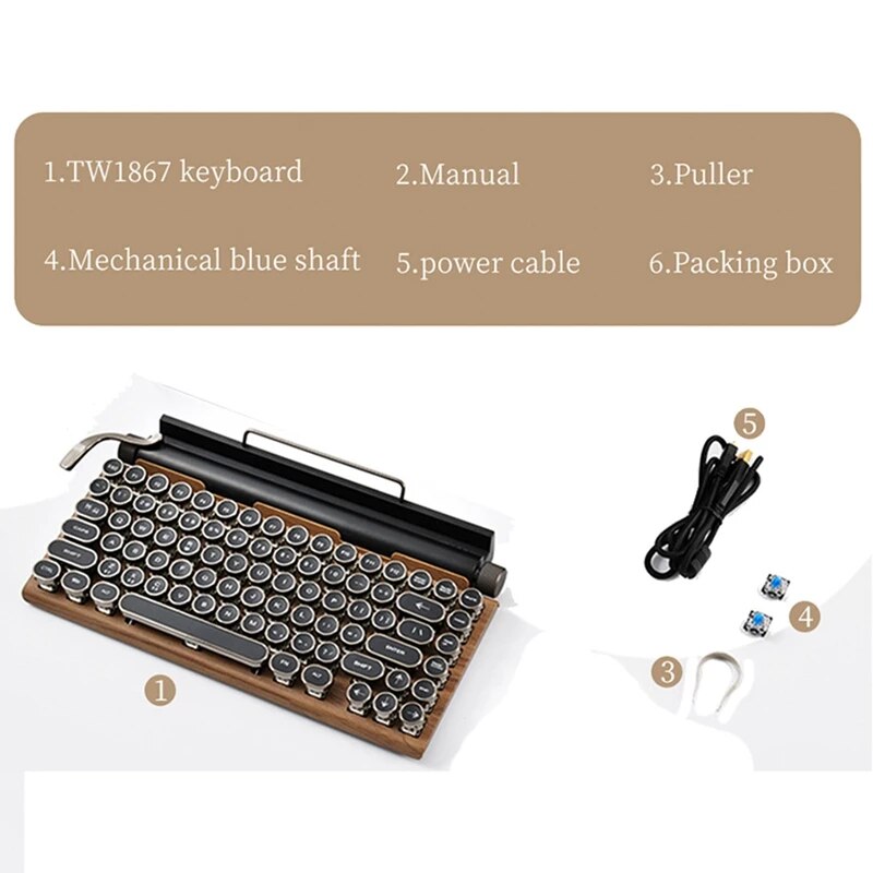 Retro Typewriter Keyboard Wireless Bluetooth Mechanical Keyboards 83 Keys Computer Keyboard For Laptop PC Gaming. 