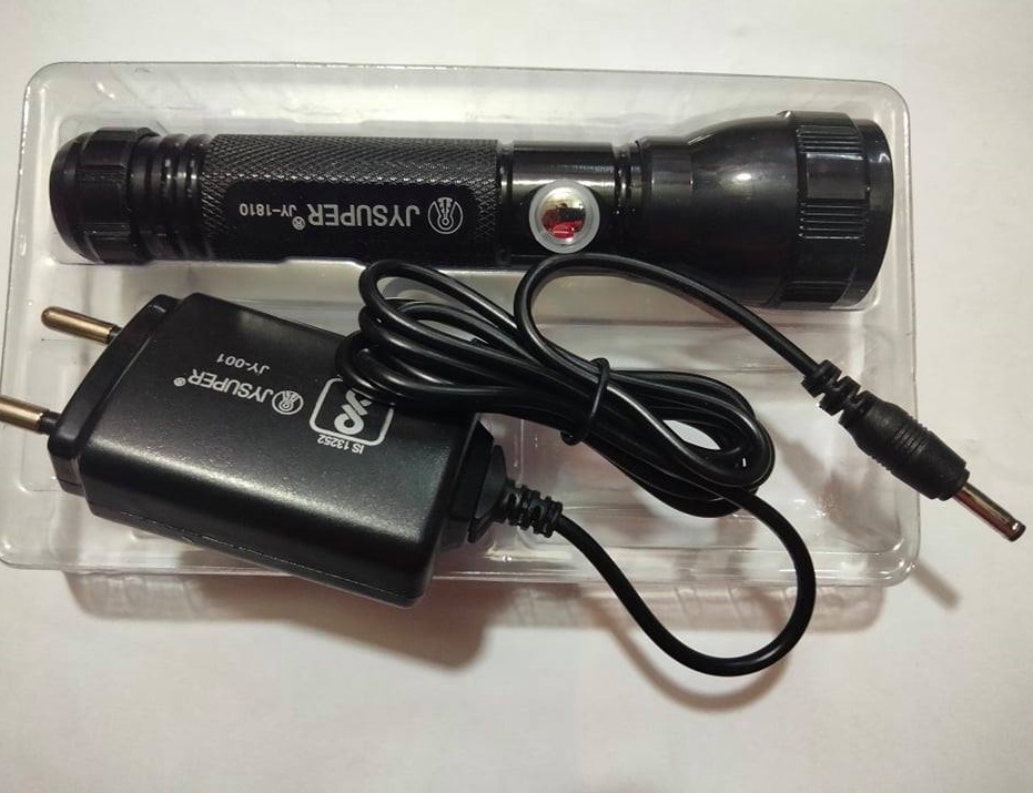 JY SUPER 1810 Torch Light 3W LED Torch Lite Rechargeable LED Flashlight 3 Watt TorchLED Light Aluminum Body Hand Torch With 18650 Lithium Battery & Light Charger. 