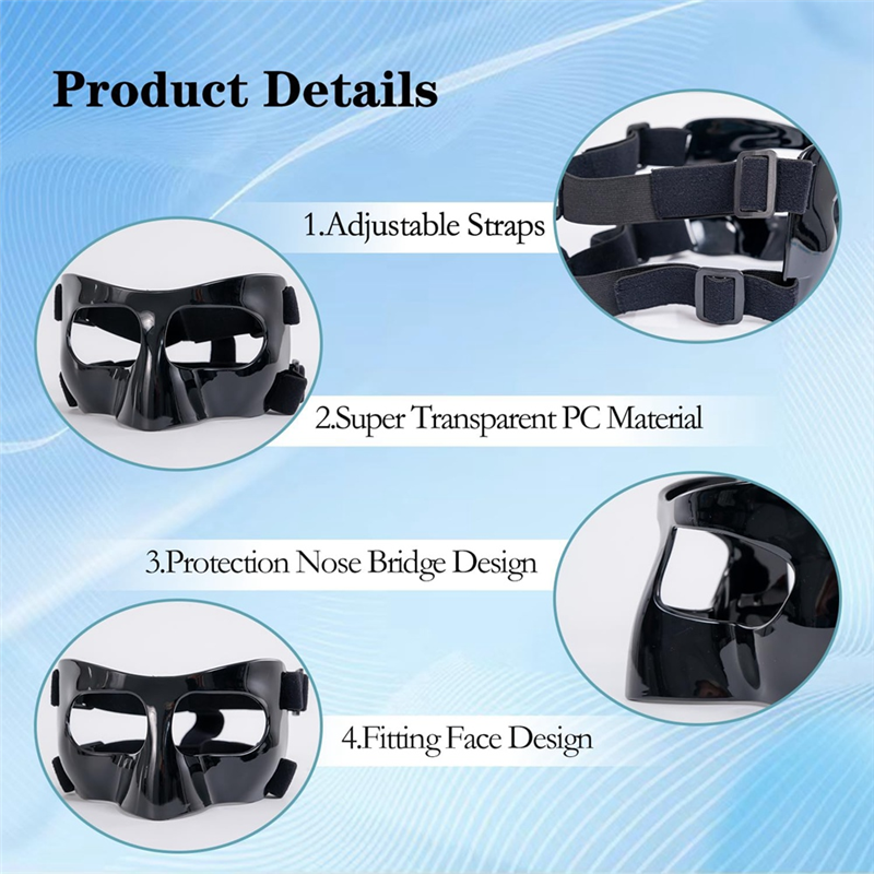 Sports Face Guard, Nose Guard for Broken Nose, Basketball Football Softball Training Face Protect Shield, Easy Install Easy to Use Clear Close. 
