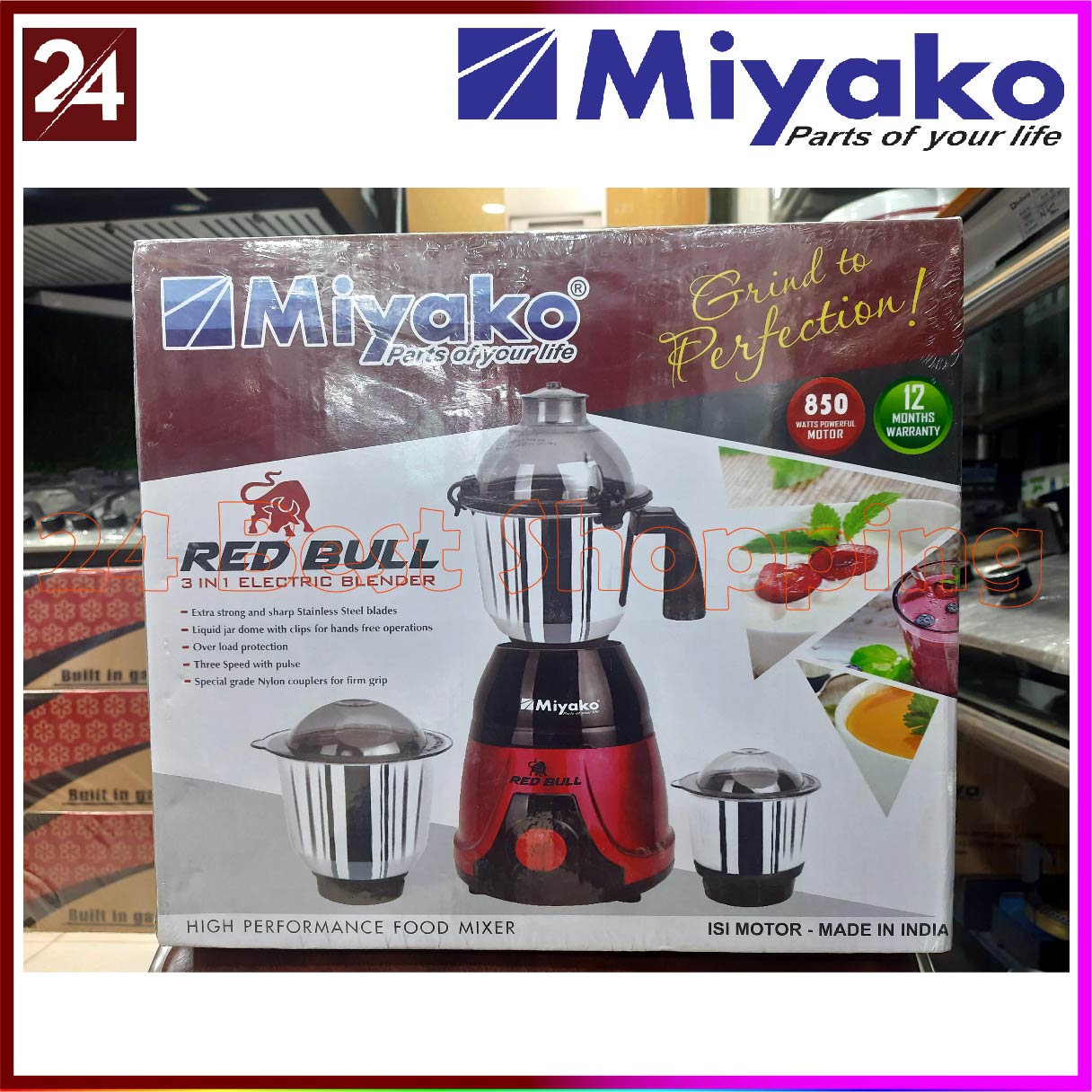 Miyako Multipurpose 3 IN 1 Heavy Duty Blender & Mixer Grinder RED BULL | 850 Watt | Made in India