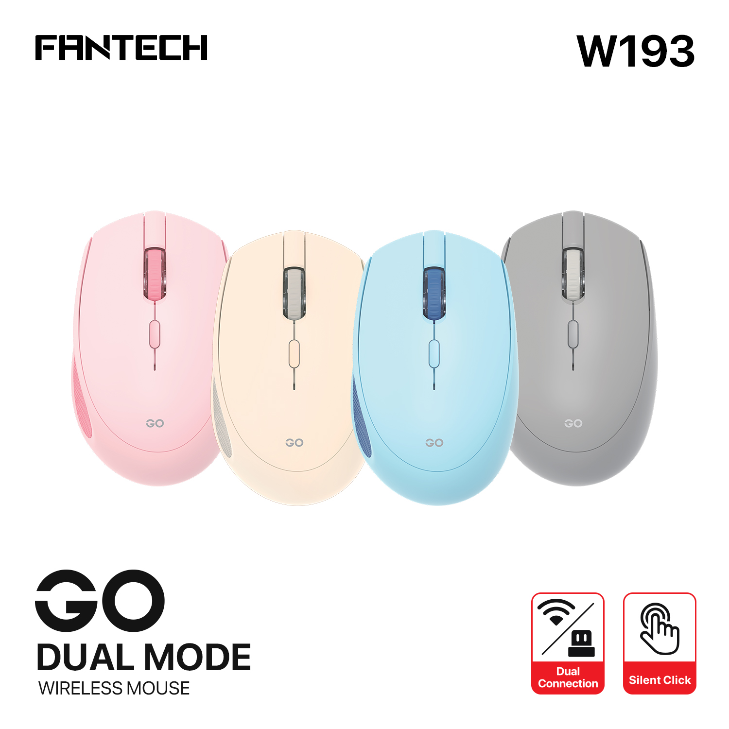 FANTECH GO W193 DUAL MODE WIRELESS BLUETOOTH Mouse With 2.4 GHz Wireless Connection Adjustable DPI 1600 Ergonomic Design For Gaming Gammer Office Home AA Battery Included. 
