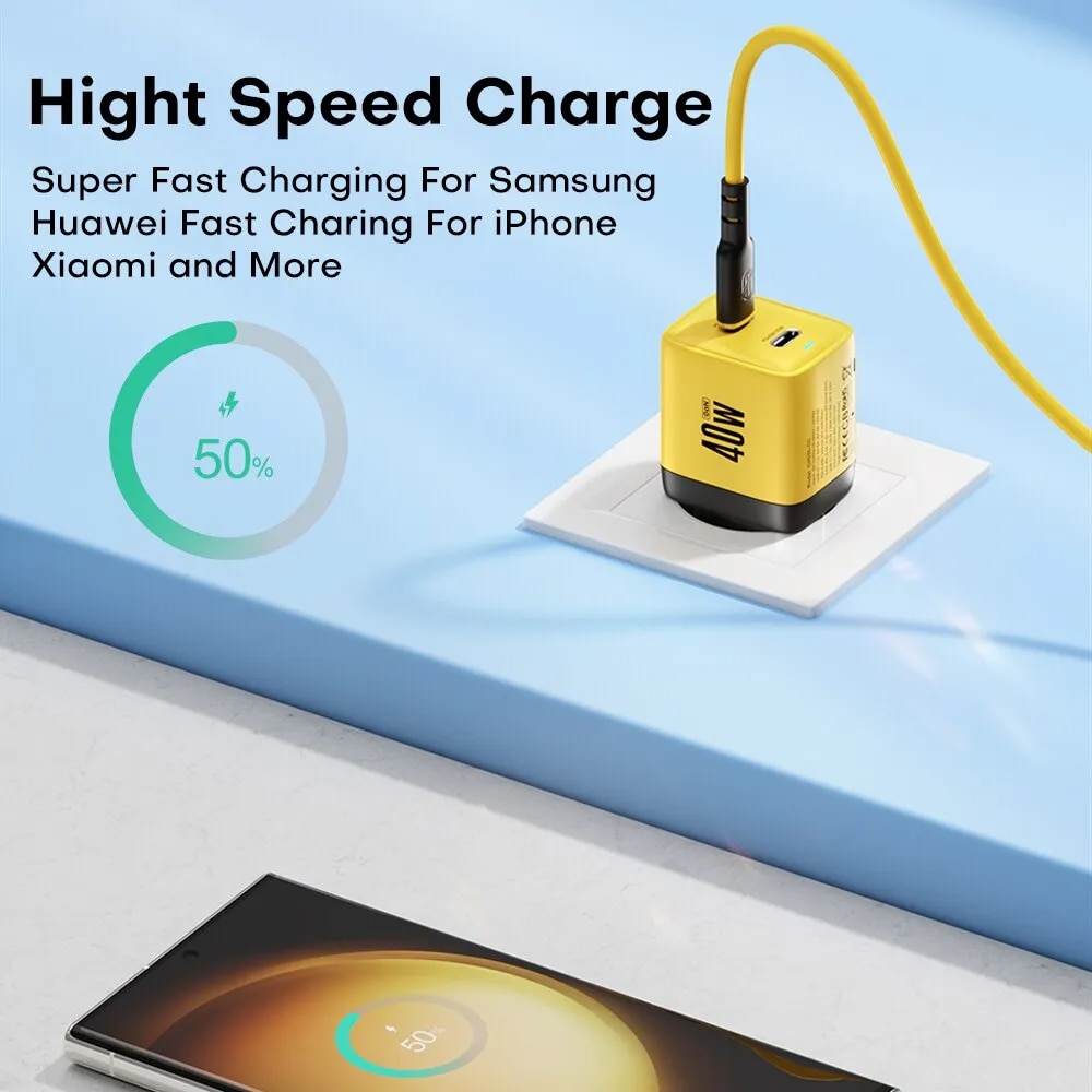 ASOMETECH 40W GaN Charger Dual USB Type C Fast Charger QC4.0 PPS PD Portable Phone Charger For iPhone 14 Samsung S23 iPad Tablet. 