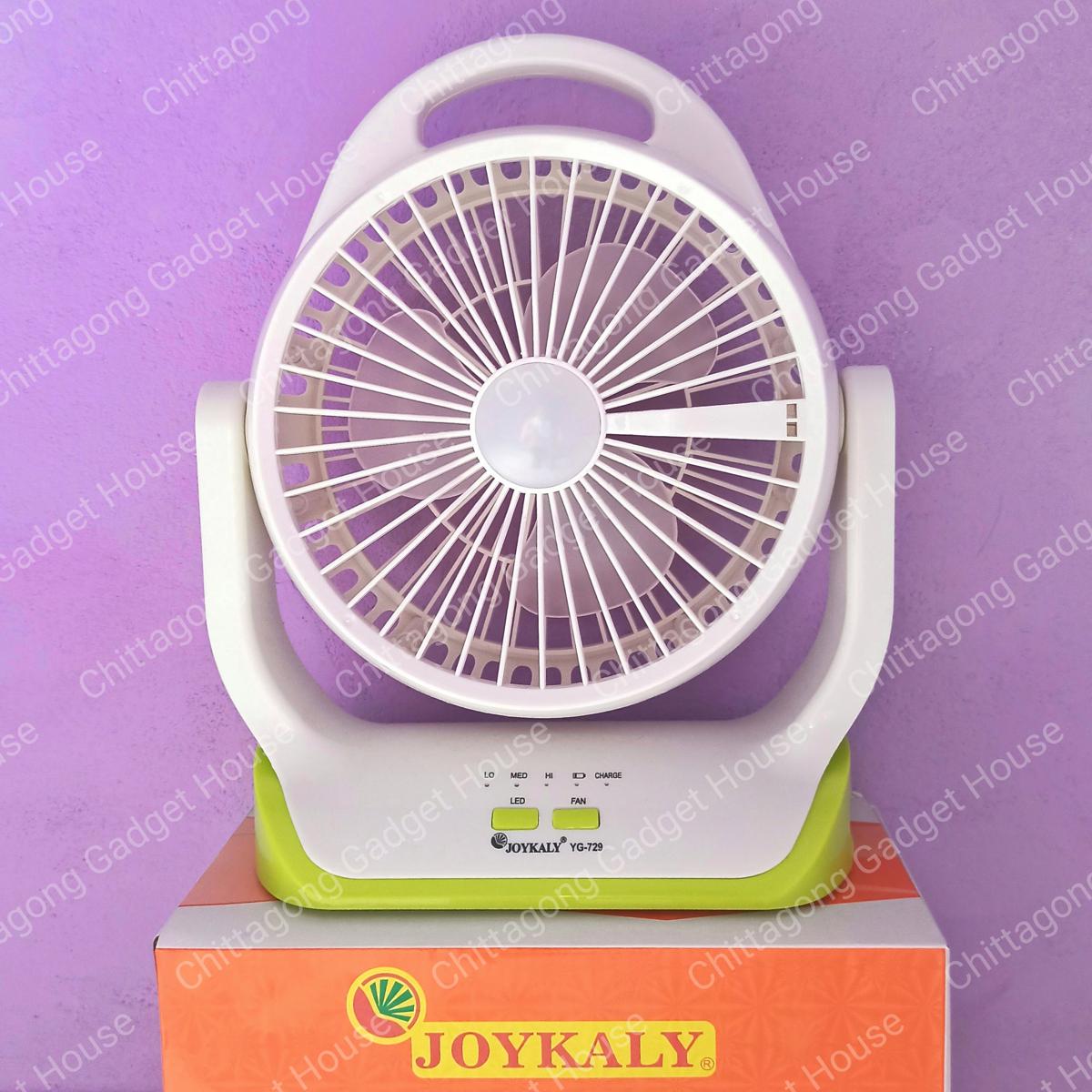 JOYKALY YG-729 AC/DC Rechargeable 2400mAh Battery Strong Wind Up-Down Adjustable Table Fan With Light