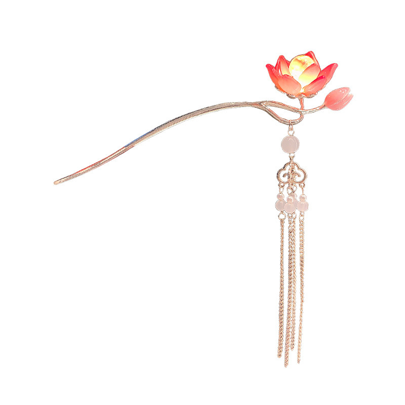 Glowing Lotus GD Hairpin Female Ancient Style Han Chinese Clothing Cheongsam Hairpin Lotus Hair Clasp Super Fairy Updo Pin. 