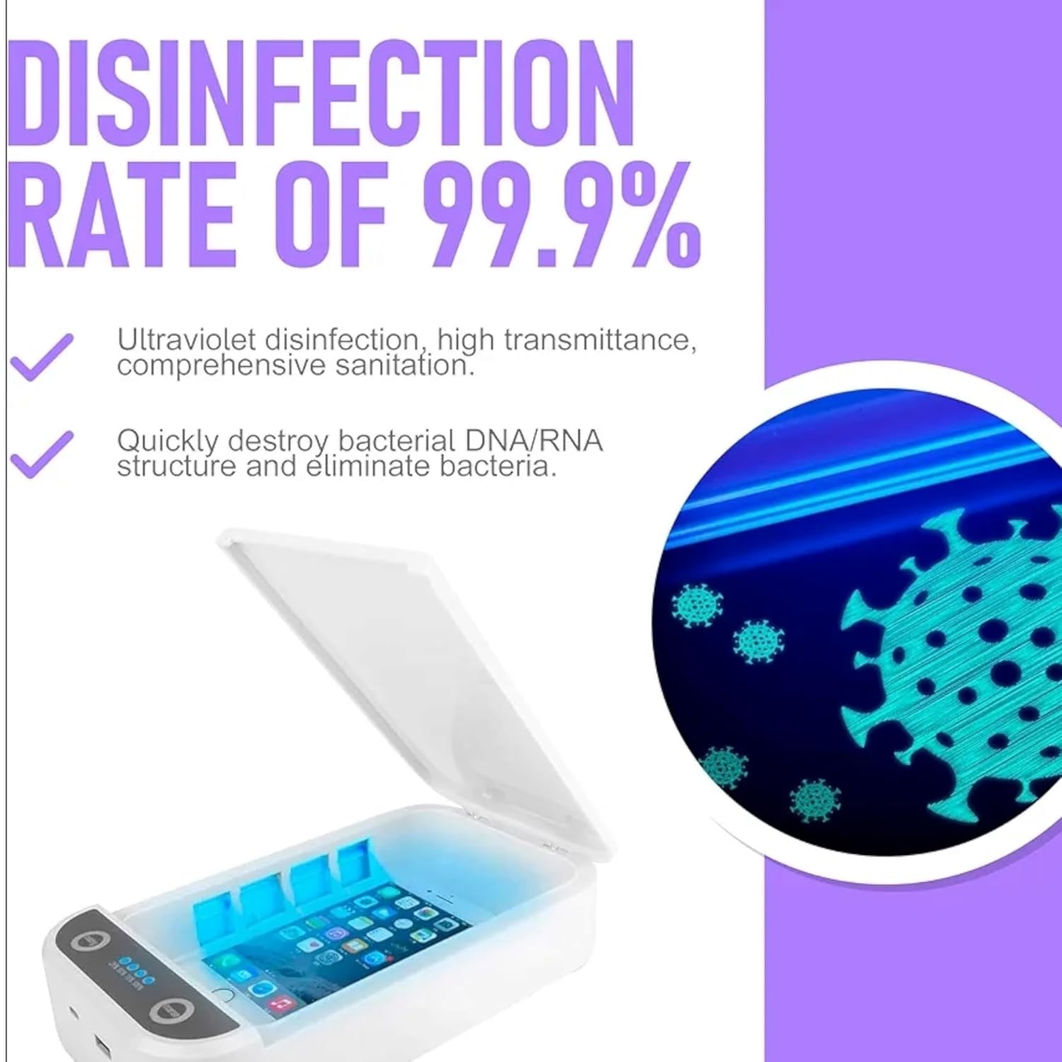 Led Uv Sterilizer Box - 99% Clean Anything Within 5 Mins - Portable Multi-Function Electric Cleaner Case Box for Cell Phone, Jewelry, Pacifier, Watches, Toy, Keys. 