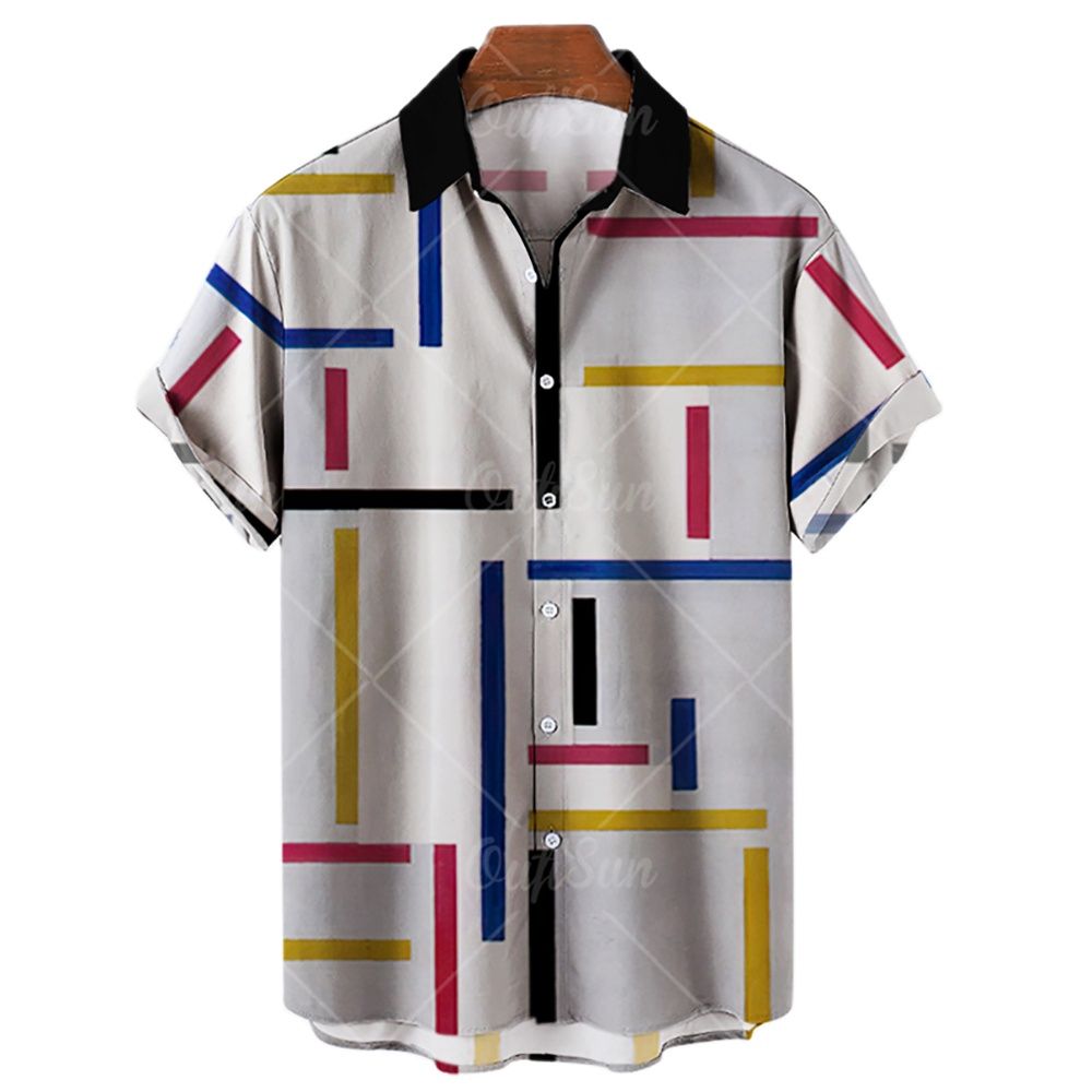 2022 Summer Hawaiian Men's Shirts Colorful Striped 3d Printed Shirts For Men Beach Casual Tee Shirt Men Large Size Tops Camicias. 